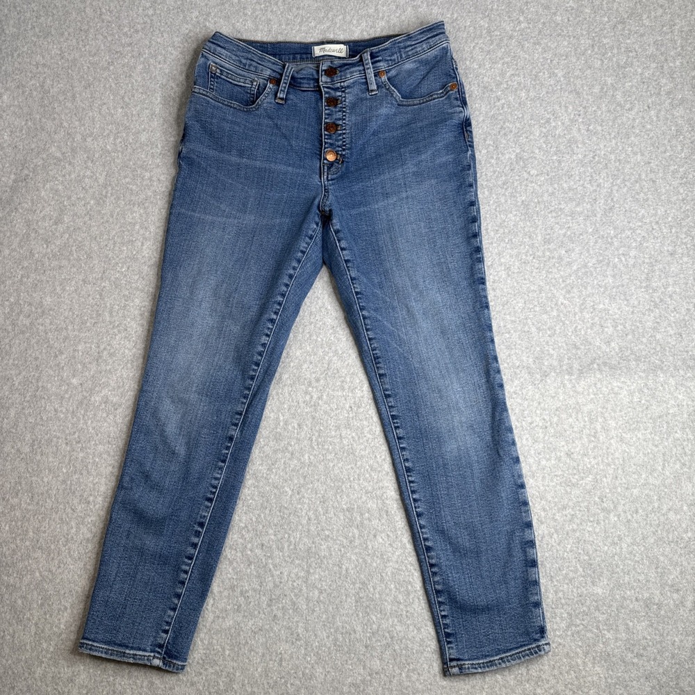 Madewell Mid Rise Skinny Crop Jeans Women Sz 30 Blue Wash Stretch Button Fly - Picture 2 of 8